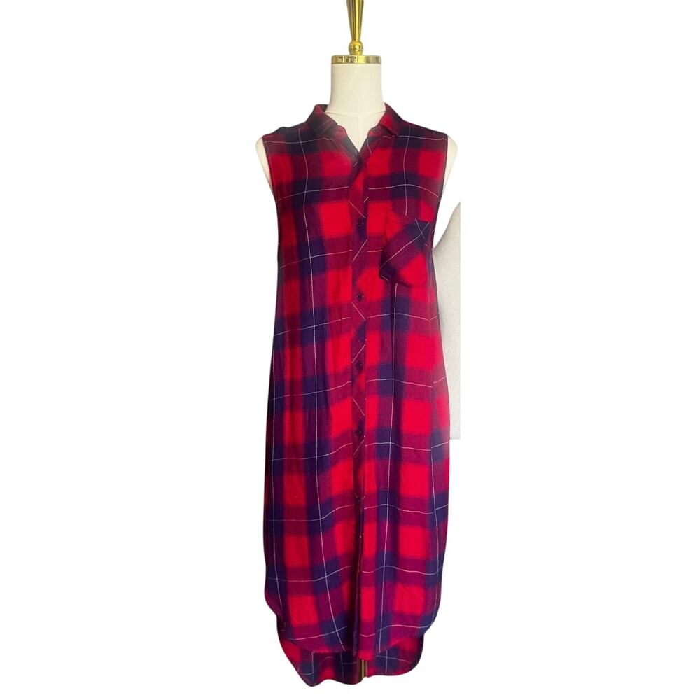 Rails Sleeveless Jordyn Tunic Duster Shirt Dress Cranberry Red and Blue Plaid-M